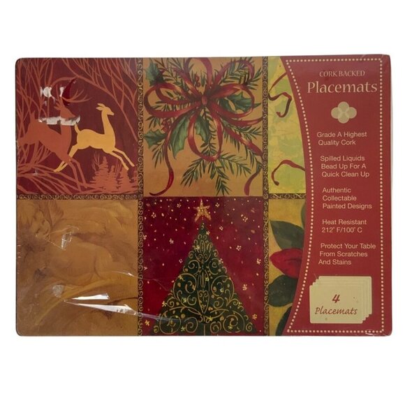 Cork Backed Christmas Placemats Set Of 4 With Heat Resistance By Benson Mills - Picture 1 of 3